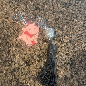 Brighton Pink Pig purse Charm and Ball purse Charm with Black Tassel